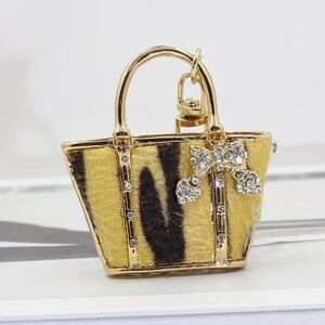NEW: Gold and Black Striped Animal Print Charm Keychain with Bow